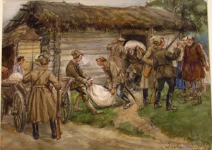プスコフ近くの村の裕福な農民からの小麦粉の徴用 作： Ivan Alexeyevich Vladimirov