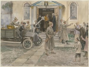1922年5月5日、ロシアの水彩画シリーズからのペトログラードの教会の宝物の徴収 作： Ivan Alexeyevich Vladimirov