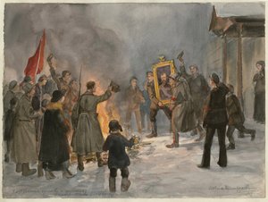 燃える兵士の絵画 (ロシア革命の一連の水彩画から) - Oeuvre de Ivan Alexeyevich Vladimirov (1869-1947) - 1917 - 紙に水彩 - 25,7x34,5 - 個人蔵 作： Ivan Alexeyevich Vladimirov