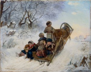馬そりに乗る子供たち、1870 年 作： Ivan Andreyevich Pelevin