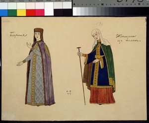 オペラの衣装デザイン ニコラス (ニコライ) リムスキー・コルサコフ (リムスキー・コルサコフ) (1844-1908) による黄金の鶏ビリビン（ビリビン）（1876-1）。 作： Ivan Yakovlevich Bilibin