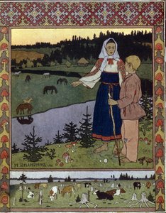 伝統的な物語アリョヌシュカとイヴァヌシュカのイラスト。 Ivan Yakovlevich Bilibin (Bilibin) (1876-1942) の作品、リトグラフ 作： Ivan Yakovlevich Bilibin