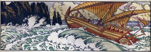 船乗りのシンドバッド。 千夜一夜物語のアラビアの伝統的な物語のイラスト。 Ivan Yakovlevich Bilibin (Bilibin) (1876-1942) の作品、紙に水彩 作： Ivan Yakovlevich Bilibin