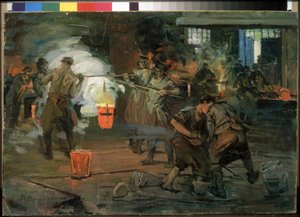 「鋳造工場の労働者」イヴァン・ゲオルギエヴィチ・ドロズドフ作（1880-1939）、1923年国立ロシア美術館サンクトペテルブルク 作： Ivan Georgievich Drozdov