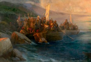 "探検家クリストファー・コロンブス（1451-1506）のアメリカ到着は 作： Ivan Konstantinovich Aivazovsky