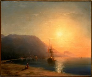 クリミア海岸のアジュダグ沖の夕日 作： Ivan Konstantinovich Aivazovsky