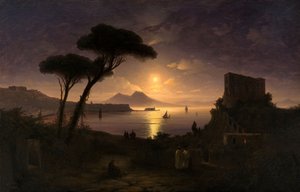 月明かりに照らされた夜のナポリ湾、1842