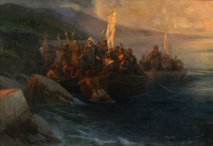 1892年10月12日、サンサルバドルでのクリストファーコロンブスの下船 作： Ivan Konstantinovich Aivazovsky
