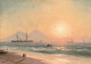 日没で船を見て、 作： Ivan Konstantinovich Aivazovsky
