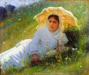 芝生で暑い日。正午、1883年 作： Ivan Kramskoy
