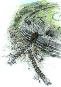 エイヴベリー ストーン サークルの建設、ウィルトシャー、紀元前 3 千年紀、c1990-2010 作： Ivan Lapper
