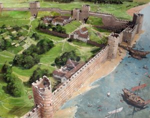 ローマ時代のロンドンの南東の角と、後にロンドン塔となる場所のAD400年頃の姿を復元したもの。 作： イヴァン・ラッパー
