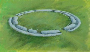 ストーンヘンジ：オーブリー・ホールズを囲む溝、堤防、逆堤防からなる第一期工事 作： イヴァン・ラッパー