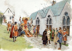 13世紀、ティンタジェルのリチャード伯爵の城の島の中庭（紙に水彩画） 作： イヴァン・ラッパー