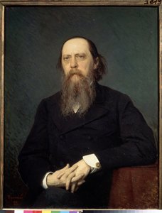 作家Mikhail Saltykov-Shchedrin（Saltykov Shchedrin、Saltykov-Shchedrin、Saltykov Shchedrin）（1826-1889）の肖像（著者M. Saltykov Shchedrinの肖像）。 Ivan Nikolayevich Kramskoi (1837-1887) の絵画、キャンバスに油彩