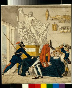 ナポレオン・ボナパルト (1769-1821) は盗品を販売しており、その中にはラオコーン・グループも含まれます - イワン・イワノビッチ・テレベネフ (1780-1815) による似顔絵、紙にインクと水彩