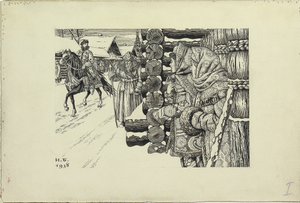 16世紀のモスクワ通り、1938 作： Ivan Yakovlevich Bilibin