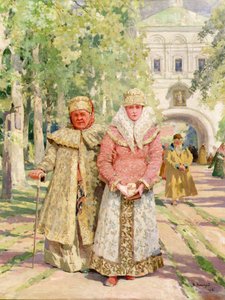 教会から帰ってきた母と娘 作： Ivanovich Vasili Navazov