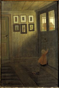 La petite fille a la porte.Interieur de la maison de l