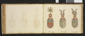 Iver Nielssøn HirtzholmによるInsignia quædam virorum illustrium in Norvegia quodam habitantiumというタイトルで、国立図書館の個人資料から引用されたイラスト。 作： Iver Hirtzholm