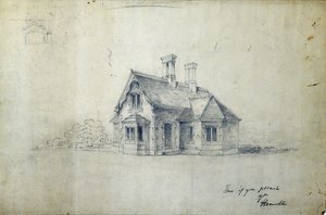 ステーションハウス、1850年頃（紙に鉛筆） 作： J.A. Davies