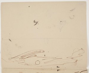 前景に植生がある南フランスの山の風景 (両面スケッチの上半分) 作： J.A. Jerichau