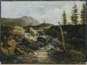 滝のある山岳風景、ノルウェー 作： Johan Christian Dahl