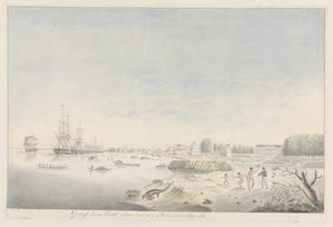 1821年の火災直後のパラマリボのウォーターフロント 作： J.D. van Herwaarden (signed by artist)
