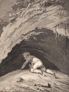 殴られたニールス・クリムが洞窟に潜り込む 作： J.F. Clemens