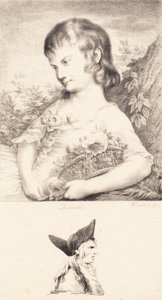 花のバスケットを持つ少女と男の肖像 作： J.F. Clemens