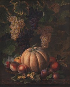 メロンやぶどうなどのフルーツ各種 作： J.L. Jensen