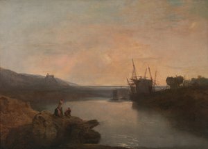 タイグウィンフェリーから見たハーレフ城、夏の夕方の黄昏、1799年。 作： Joseph Mallord William Turner