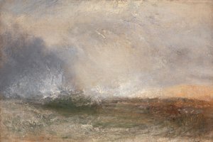 1840年から1845年の間に描かれた「岸辺で壊れる嵐の海」。 作： Joseph Mallord William Turner