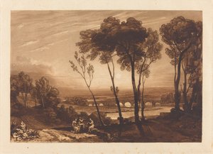 中距離の橋、1808 年に出版。 作： Joseph Mallord William Turner