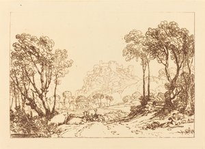 牧草地の上の城、1808 年に出版されました。 作： Joseph Mallord William Turner