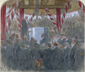 1867年6月3日、シティ・オブ・ロンドンのホルボーン・バイアダクトの主石を据える様子 作： JP