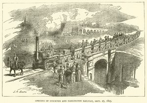ストックトン・ダーリントン鉄道の開通、1825年9月27日（彫刻 作： J.R. Brown