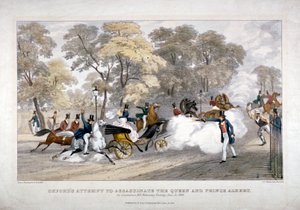 ビクトリア女王に対する暗殺未遂、コンスティチューション ヒル、ウェストミンスター、ロンドン、1840 年 作： JR Jobbins