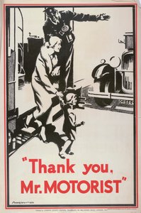 「Thank You Mr Motorist」、ロンドン カウンティ カウンシル LCC トラムウェイのポスター、1932 年 作： JS Anderson