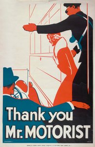 「Thank You Mr Motorist」、ロンドン カウンティ カウンシル LCC トラムウェイのポスター、1933 年