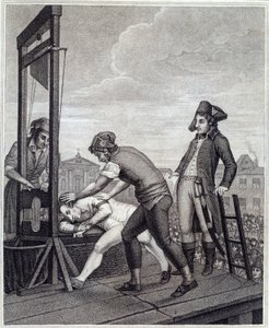 マクシミリアン・ド・ロベスピエール（1758-1794）の処刑は、1794年7月28日、コンコルド広場でギロチンを使って行われました。1799年頃。パリ、カルナヴァレ美術館（Musee Carnavalet 作： J. (after) Beys