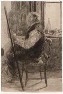 イーゼルに座るアーティスト 作： J. Alden Weir