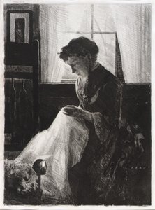 裁縫をする女性の横顔 作： J. Alden Weir
