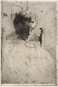 下を向く女性 作： J. Alden Weir