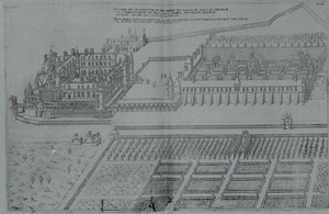 ガイヨン城と庭園（「フランスの最も美しいバスティメント」より、1570年代に出版された彫刻作品 作： J. Androuet  Ducerceau