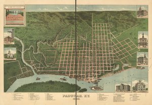 1889 年、ケンタッキー州パデューカの鳥瞰図。