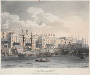 税関、テムズ川から、1808 年。 作： J. Bluck