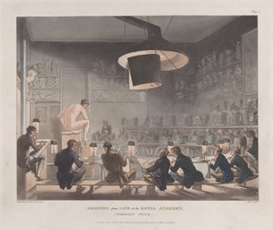 1808 年 1 月 1 日、サマセット ハウス、ロイヤル アカデミーでの生活からの描画., January 1, 1808.