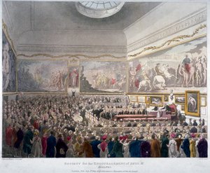 1809 年、ロンドン、ウェストミンスター、アデルフィ ビルディングでの芸術協会の会議 作： J Bluck