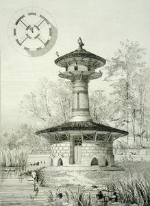 ポワシーの水鳥のための避難所、1880年頃出版の「Constructions et Decorations pour Jardins」より（エングレービング） 作： J. Boussard